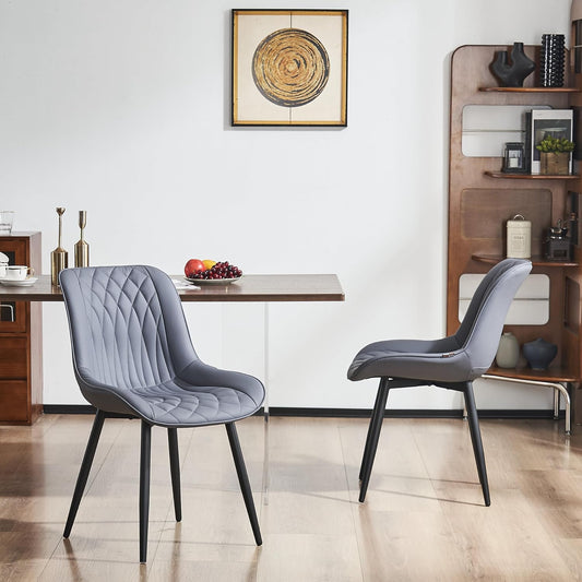 YOUNIKE Dining Chairs Set of 2 with High Backs Mid Century Modern Kitchen Dining Room Chairs PU Faux Leather Upholstered Comfortable Wide Padded Accent Side Chair for Living Room Grayish Purple