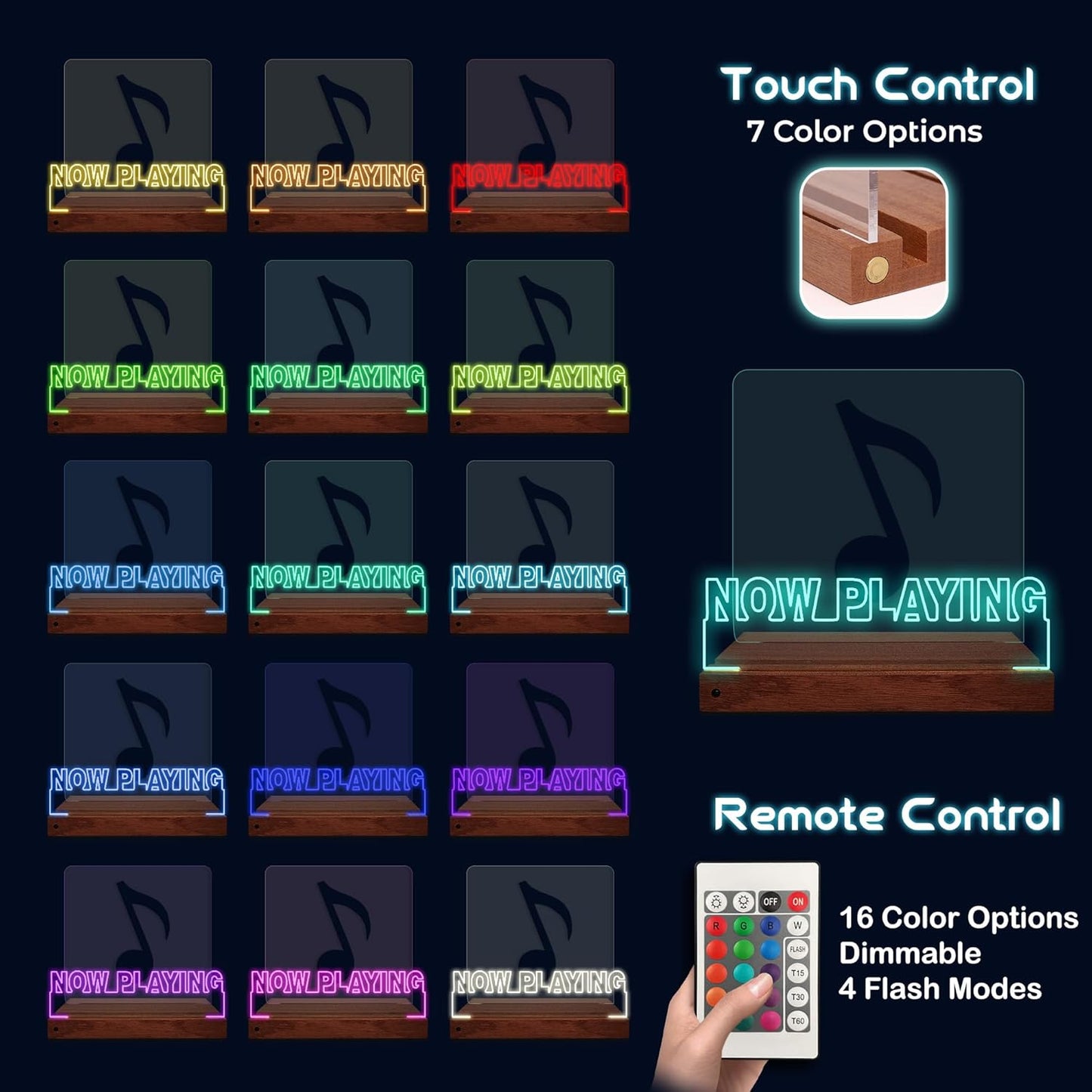 Now Playing Vinyl Record Stand Desktop, Light up Record Holder, Wooden Acrylic Display with 16 Color Lights for Albums, Room Decor, Gift for Vinyl Lovers