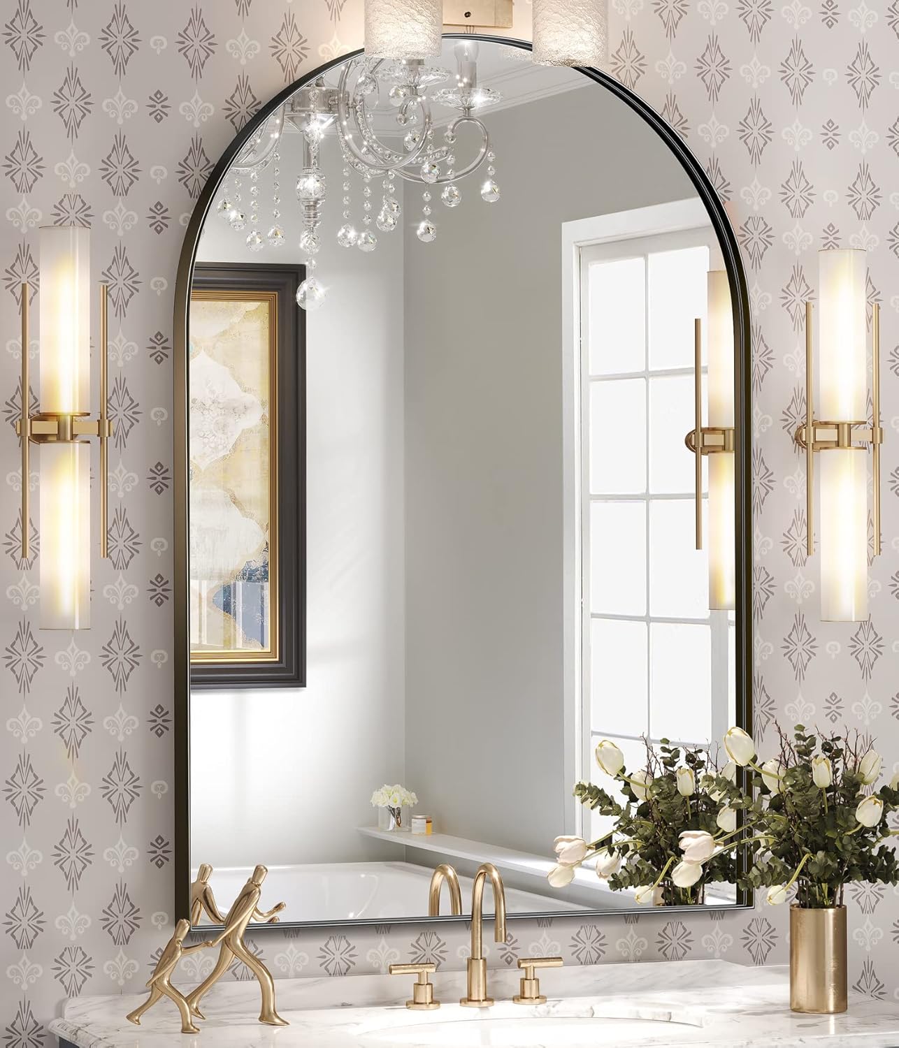 Brightify Arched Mirror, 30 x 40 Inch Black Arch Mirror, Metal Frame Black Arched Wall Mirror, Arched Top Bathroom Vanity Mirror for Living Room Bedroom Mantel Entryway Hallways