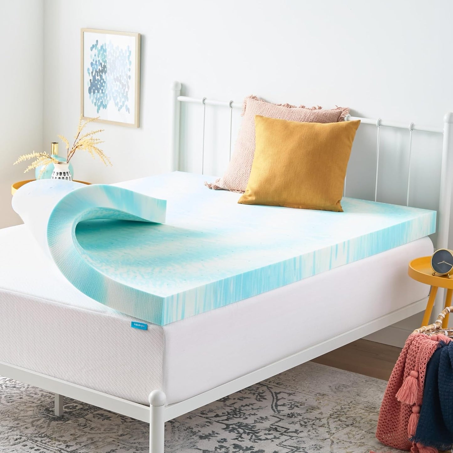 Linenspa 4 Inch Gel Swirl Memory Foam Mattress Topper – Cooling Gel Infused – Pressure Relieving Bed Topper - Mattress Pad – CertiPUR Certified - Queen Size