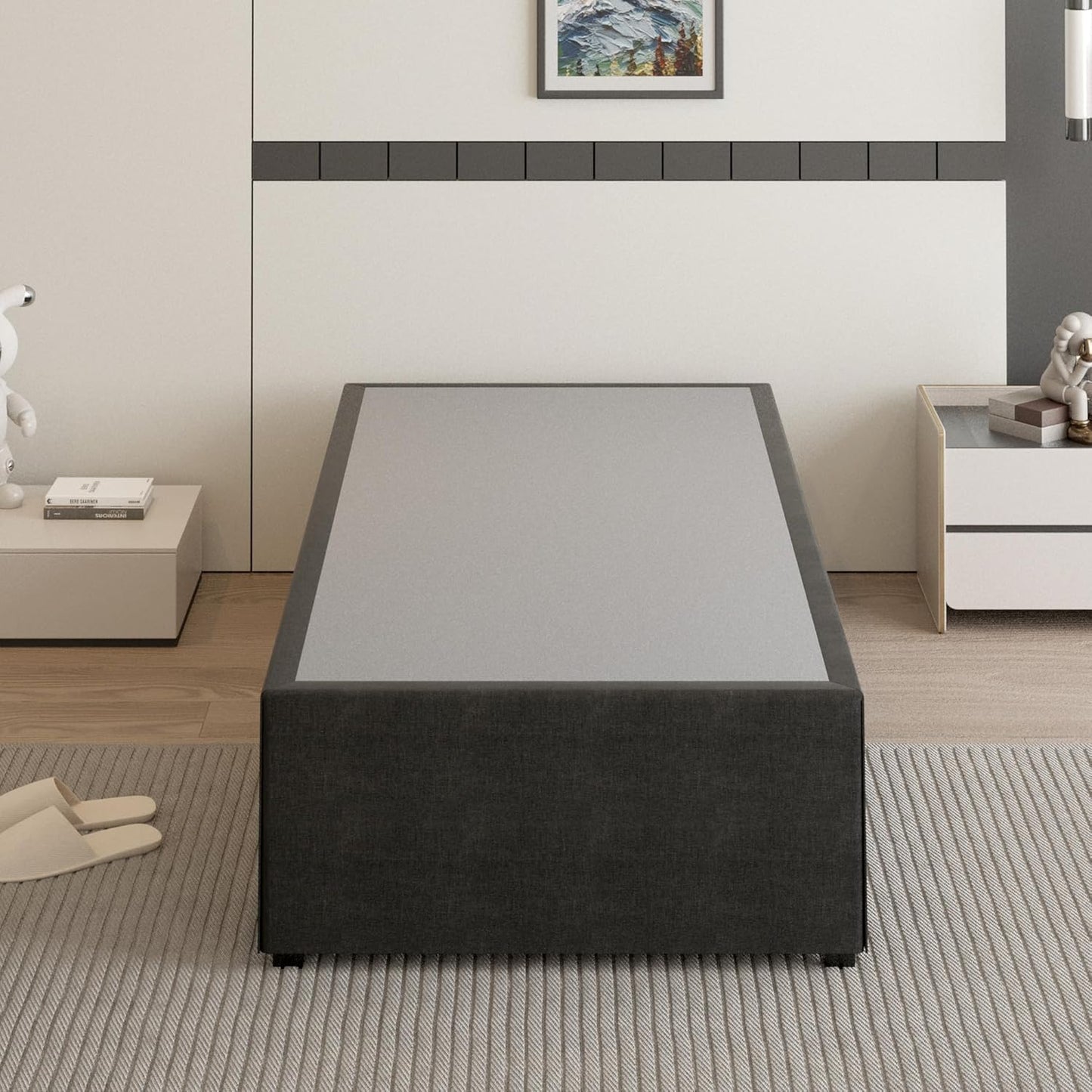 18 Inch Twin XL Bed Frames with Black Bed Cover, Metal Bed Frame Twin XL No Box Spring Needed, Heavy Duty Mattress Foundation, Easy Assembly, Noise Free