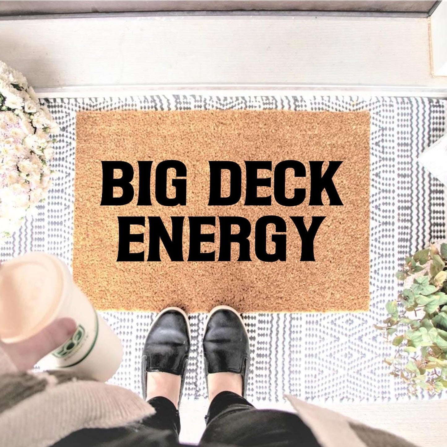 Funny Coir Doormat Big Deck Energy Front Door Mat Entryway Outdoor Mats with Heavy Duty Front Porch Decor Patio Rugs Welcome Mats Entry Natural Coconut Brown Novelty Gift Mat 23.7 x 15.7 inch