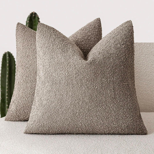 Foindtower Set of 2, Decorative Textured Boucle Throw Pillow Covers Accent Solid Pillow Cases Neutral Soft Cozy Couch Cushion Case for Chair Sofa Bedroom Living Room Home Decor 16x16 Inch Light Taupe