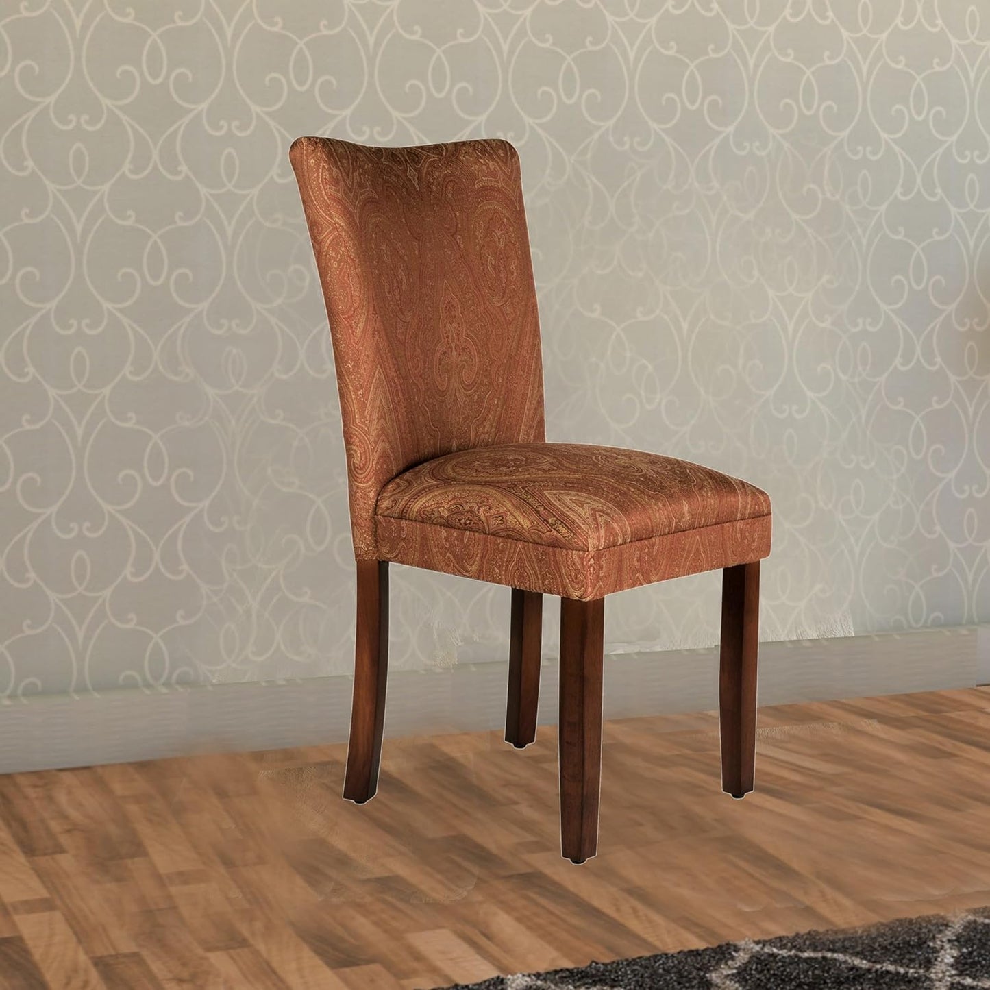 Homepop Home Decor |K1136-F765 | Classic Upholstered Parsons Dining Chair | Single Accent Dining Chair, Red & Gold Damask