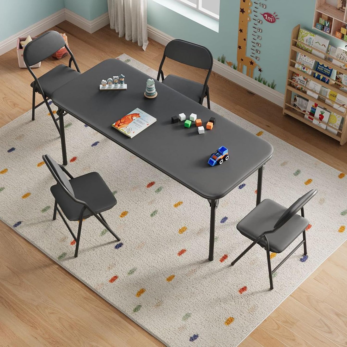 IDEALHOUSE 5 Piece Boys Girls Folding Table and Chairs Set, Activity Table and Chairs Set for Dining Room,Daycare,Classrooms