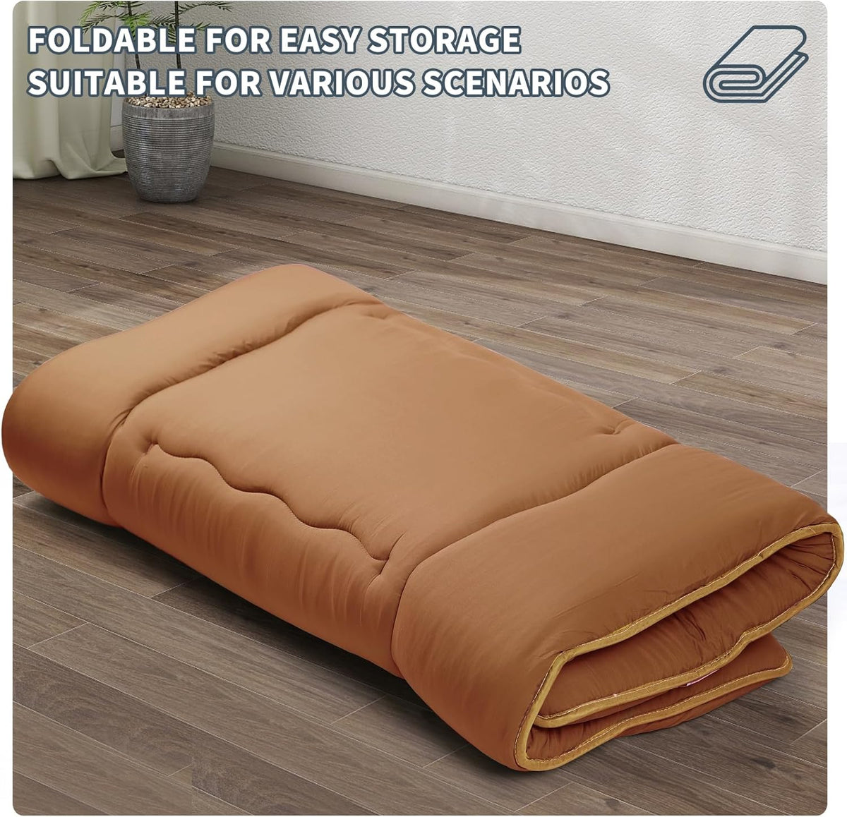 Japanese Floor Mattress,4" Thicken Japanese Floor Sleeping Pad Foldable,Futon Mattress Suitable for Camping and Guest Room (Khaki, Twin (80" x 36"))