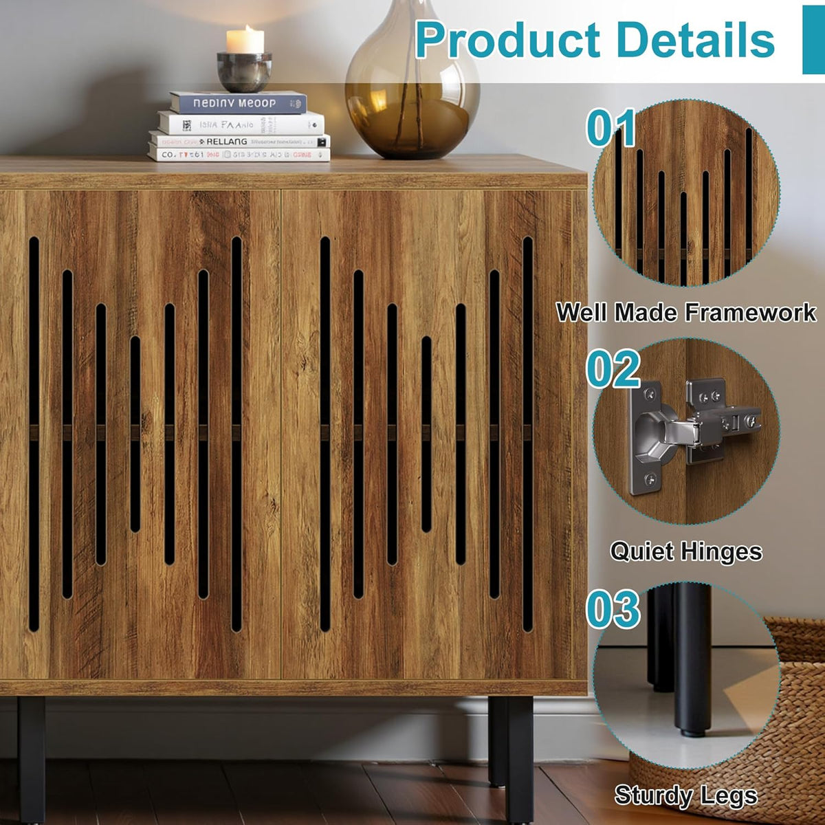59" Sideboard Buffet Cabinet with Storage, Kitchen Buffet Storage Cabinet Set of 2, Modern Sideboard with Doors & Adjustable Shelves for Living Room, Kitchen, Hallway, Brown