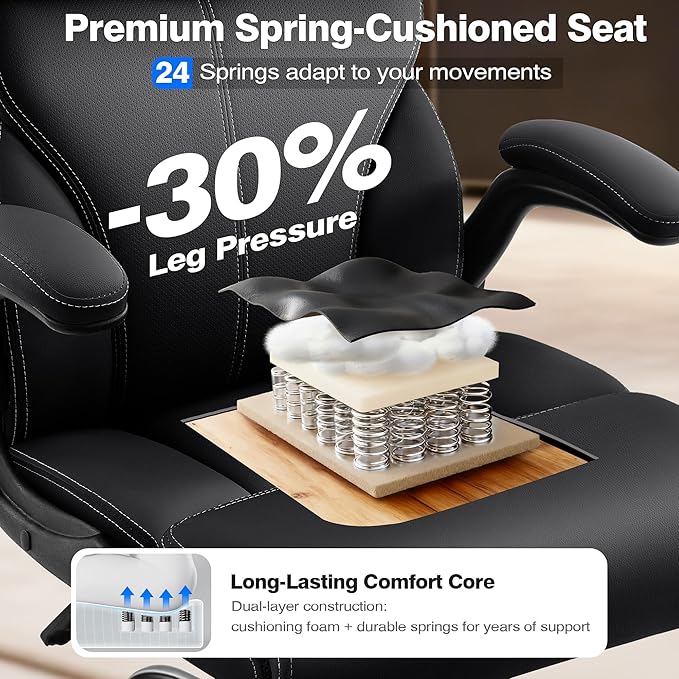 Office Chair - Executive High Back Breathable Comfy Desk Chair with Lumbar Support - Ergonomic Leather Rolling Swivel Computer Chair with Rock Function for Working Studying Gaming Relaxing