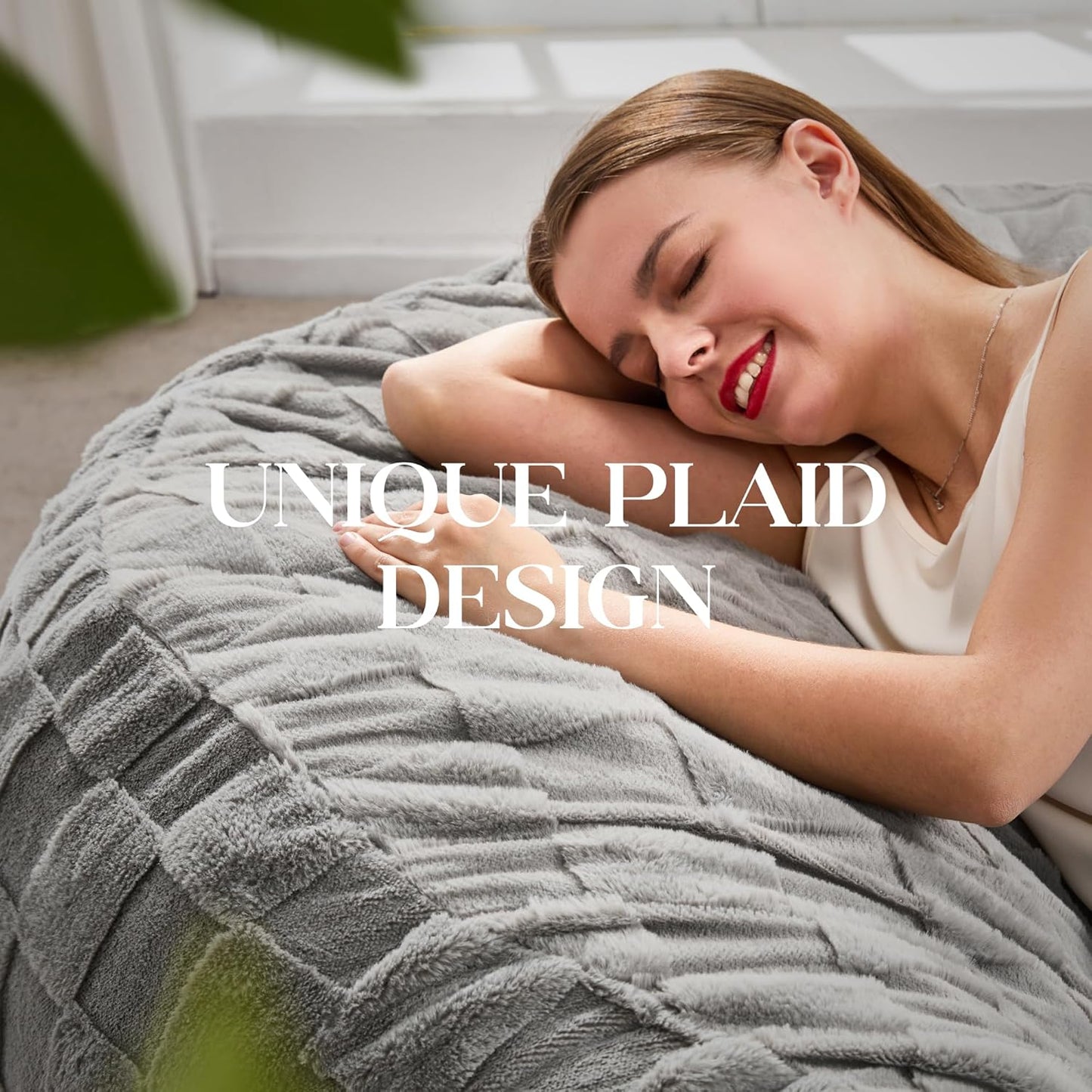 Hobestluk Bean Bag Chairs Beanbag Chair with Filler Adult Bean Bags with Fluffy Cover, Giant Bean Bag Chairs for Adults for Living Room, Bedroom (Grey, 6FT - 70" x 70" x 15")