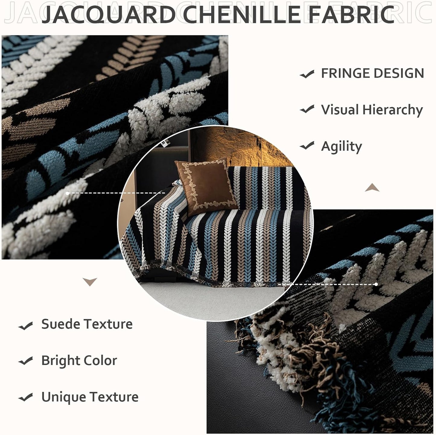 STACYPIK Modern Striped Sofa Cover for Pets, Vintage Jacquard Herringbone Couch Cover for 2 Cushion Couch, Non-Slip L Shaped Couch Cover for Sectional Washable Throw Slipcover for Living Room-71x118IN