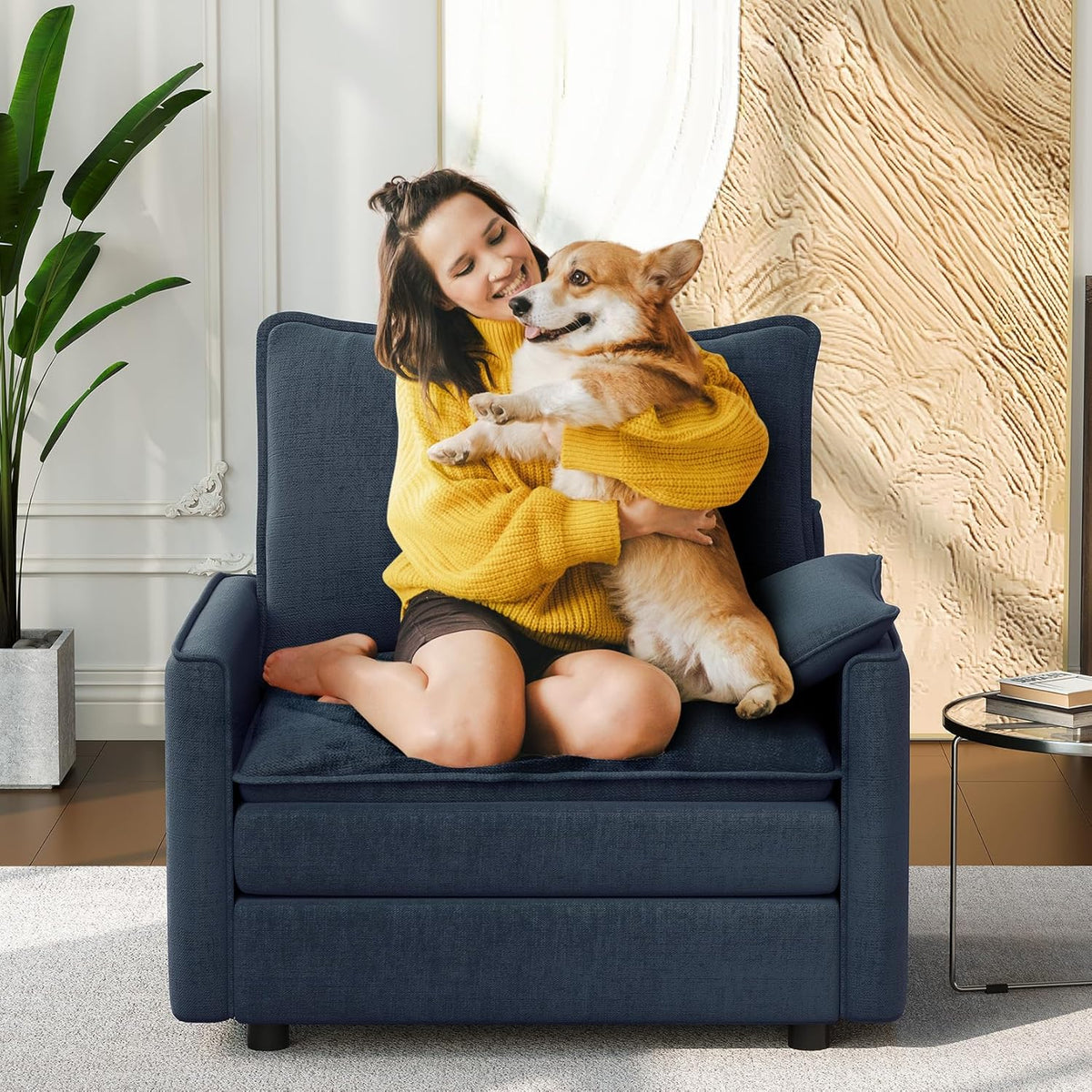 Vesgantti 40" Single Seat Sofa, Comfy Cloud Couch Deep Seat Upholstered Couch Chenille Modern Sofa with Armrest Pillow, Easy Assembly for Living Room, Bedroom and Apartment, Blue