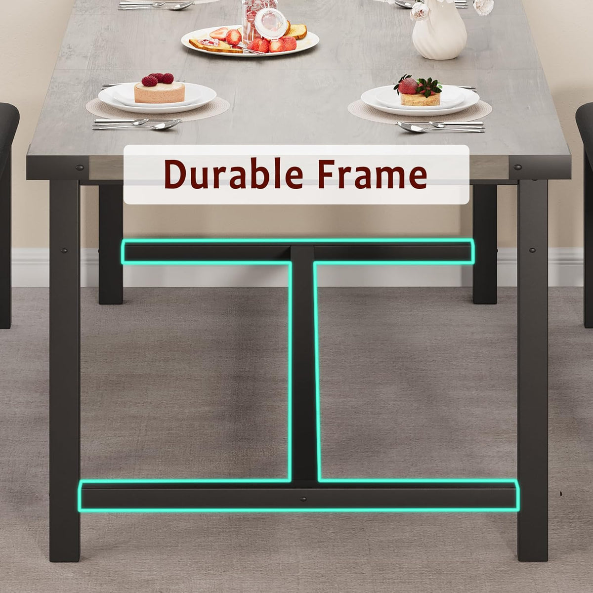 Dining Table Set for 4-6, 63“ Large Extendable Kitchen Table Set, Wood Rectangle Kitchen Table with 2 Soft Benches for Small Space, Apartment, DinnerSaving Space, Grey