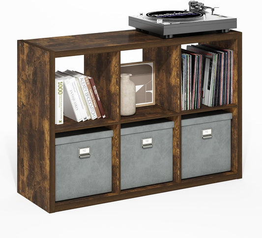 Furinno Cubicle Open Back Decorative Cube Storage Organizer, 6-Cube, Amber Pine