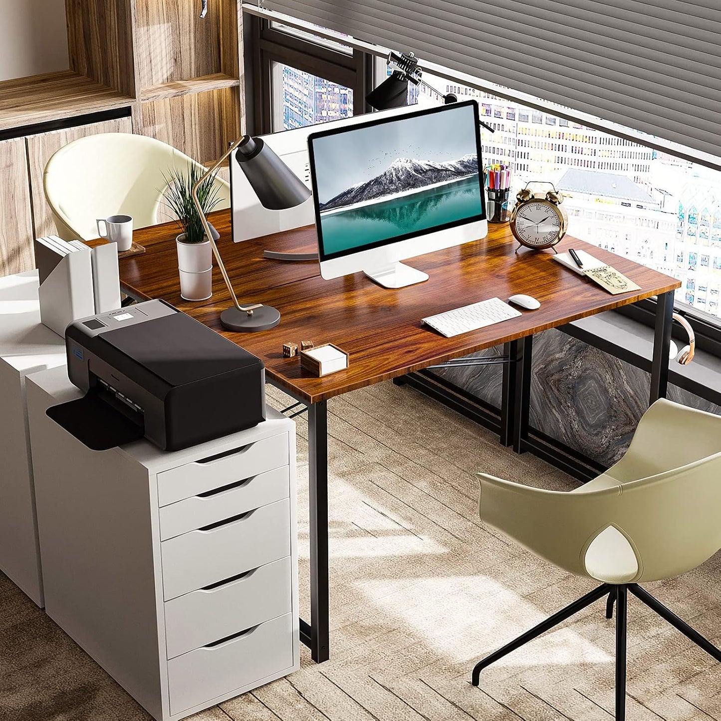 Coleshome 40 Inch Computer Desk, Modern Simple Style Desk for Home Office, Study Student Writing Desk, Deep Brown