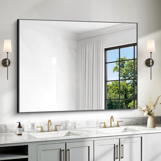 36x48 Inch Black Rectangle Mirrors for Wall, Large Bathroom Mirror for Over Sink, Black Framed Rectangular Mirror for Living Room Bedroom Bathroom, Hangs Horizontally or Vertically