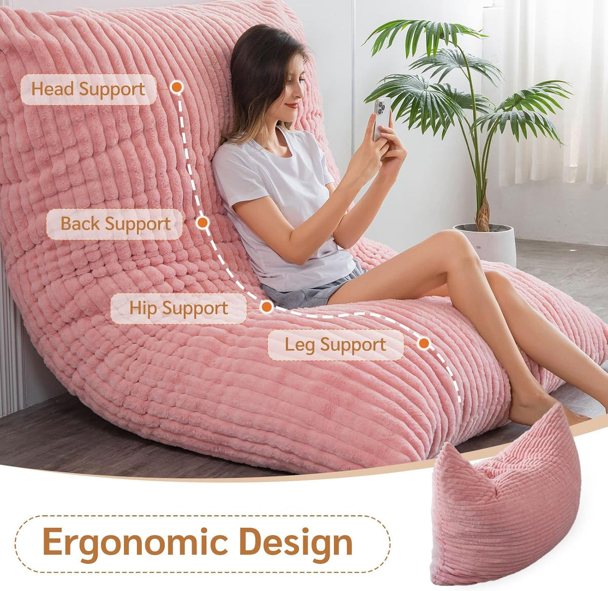 BYBYME 3 in 1 Bean Bag Chairs, Bean Bag Bed for Adults High-Density Foam Filling, Convertible Sofa Bed Faux Fur, Giant Bean Bag Chairs for Adults