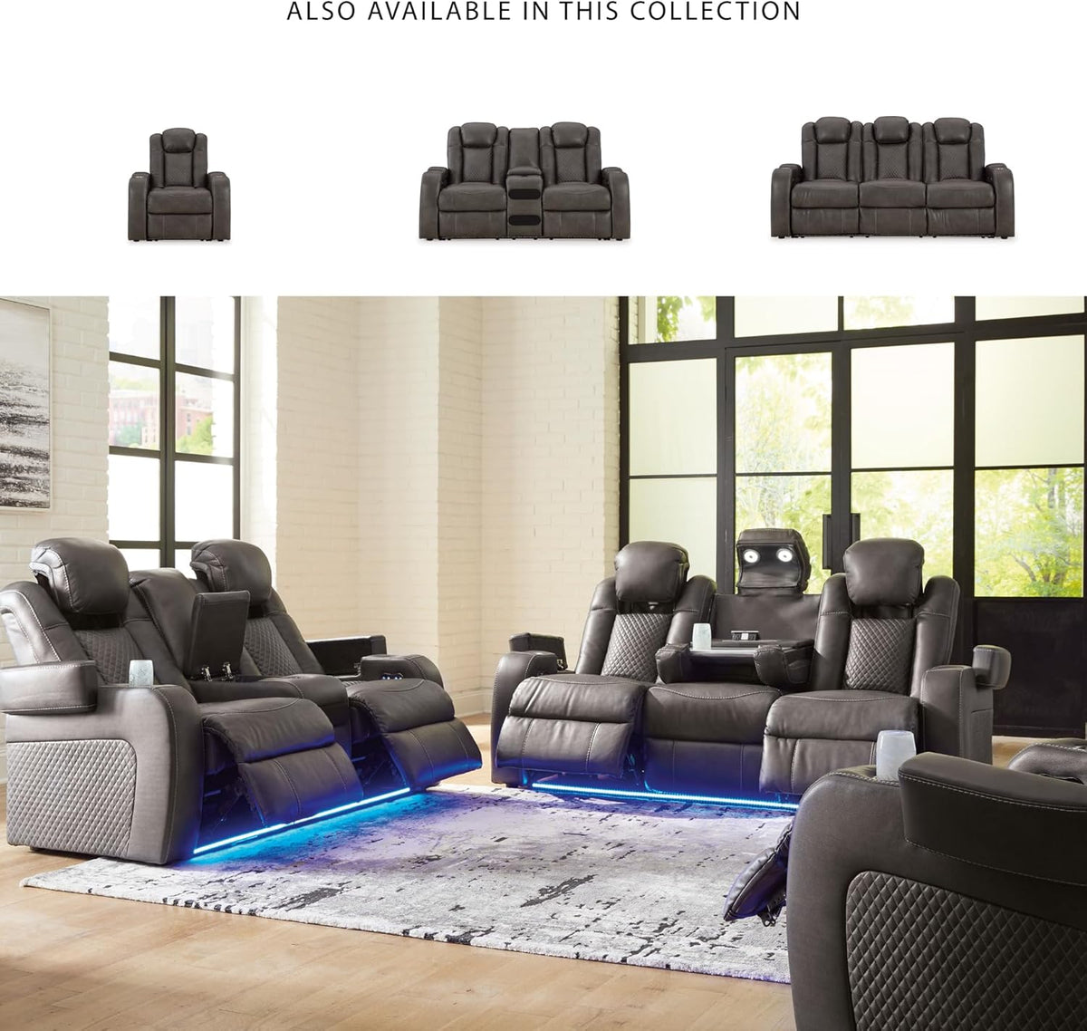 Signature Design by Ashley Fyne-Dyme Contemporary Power Reclining Loveseat with Console, USB Charging Ports and Adjustable Headrest, Gray