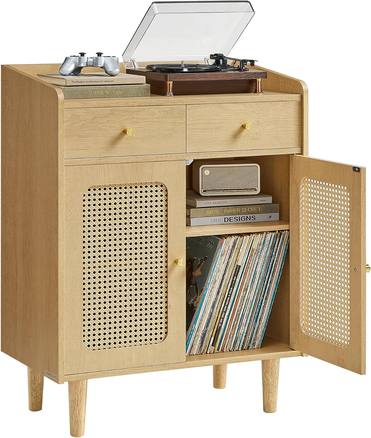 VASAGLE BOHOVEN Collection - Buffet Cabinet, Sideboard Storage Cabinet with Rattan-Like Doors and Drawers, Accent Cabinet, Adjustable Shelf, Boho Style, for Living Room, Oak Beige