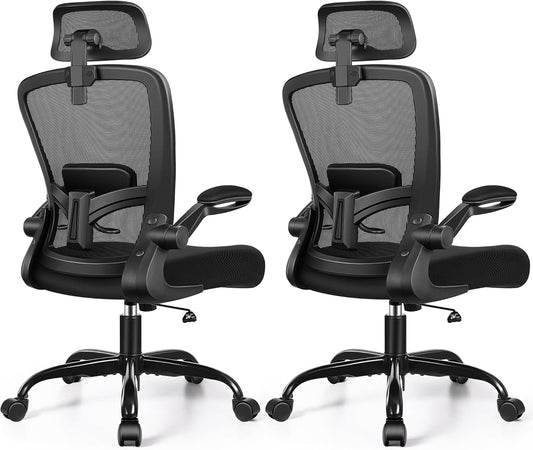 FelixKing Ergonomic Office Chair, Headrest Desk Chair with Adjustable Lumbar Support, Home Office Swivel Task Chair with High Back and Armrest, Adjustable Height Gaming Chair(Black),Pack of 2