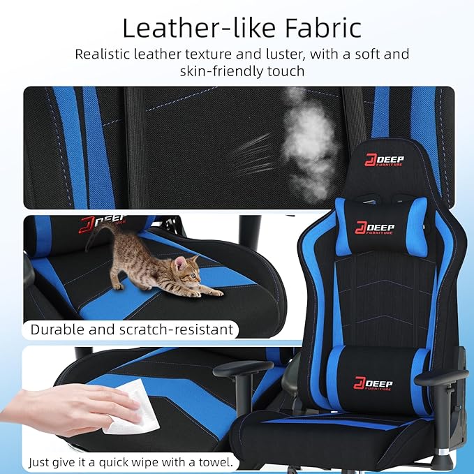 Ergonomic Fabric Gaming Chair with Footrest and Lumbar Support Racing Office Chair Adult-Specific Computer Gaming Chair Wrinkle-Resistant.(1005-DeepBlue)