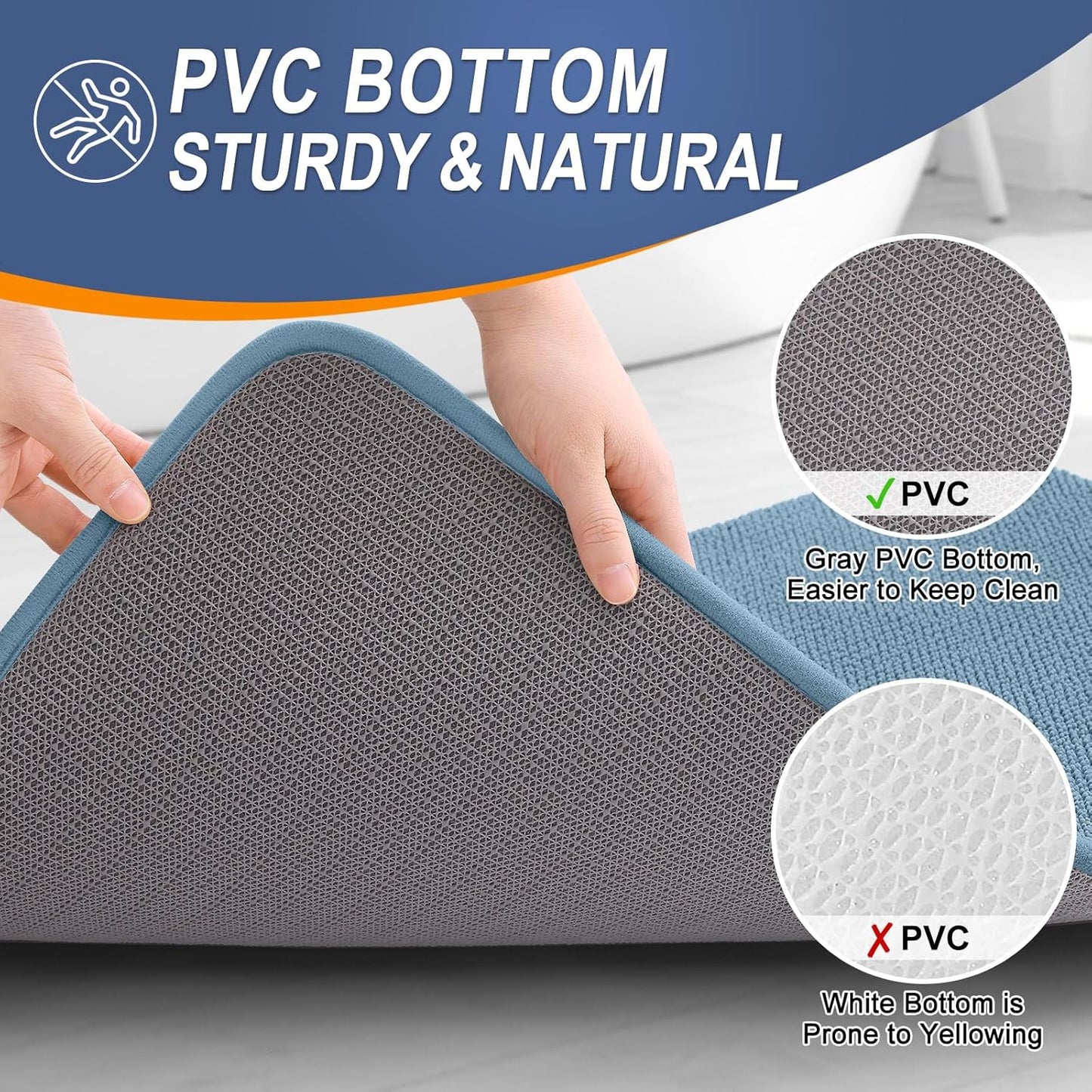 OLANLY Thick Memory Foam Bath Mat Rug 59x20, Extra Soft Absorbent Bathroom Rug, Quick Dry Bath Mats, Non-Slip, Machine Washable Carpet for Bathroom, Tub and Shower, Home Decor Accessories, Airy Blue
