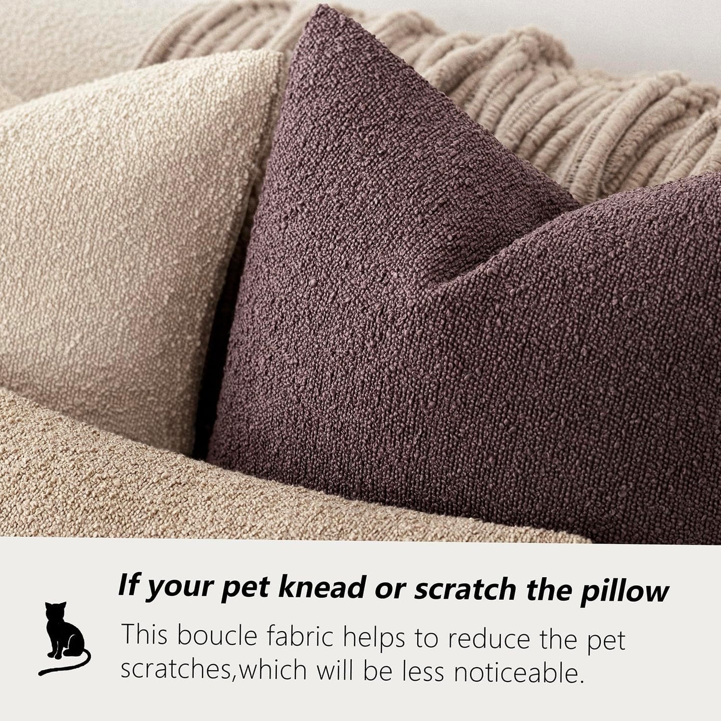 Foindtower Set of 2, Decorative Textured Boucle Throw Pillow Covers Accent Solid Pillow Cases Soft Cozy Couch Cushion Case for Chair Sofa Bedroom Living Room Home Decor 24x24 Inch Dark Purple