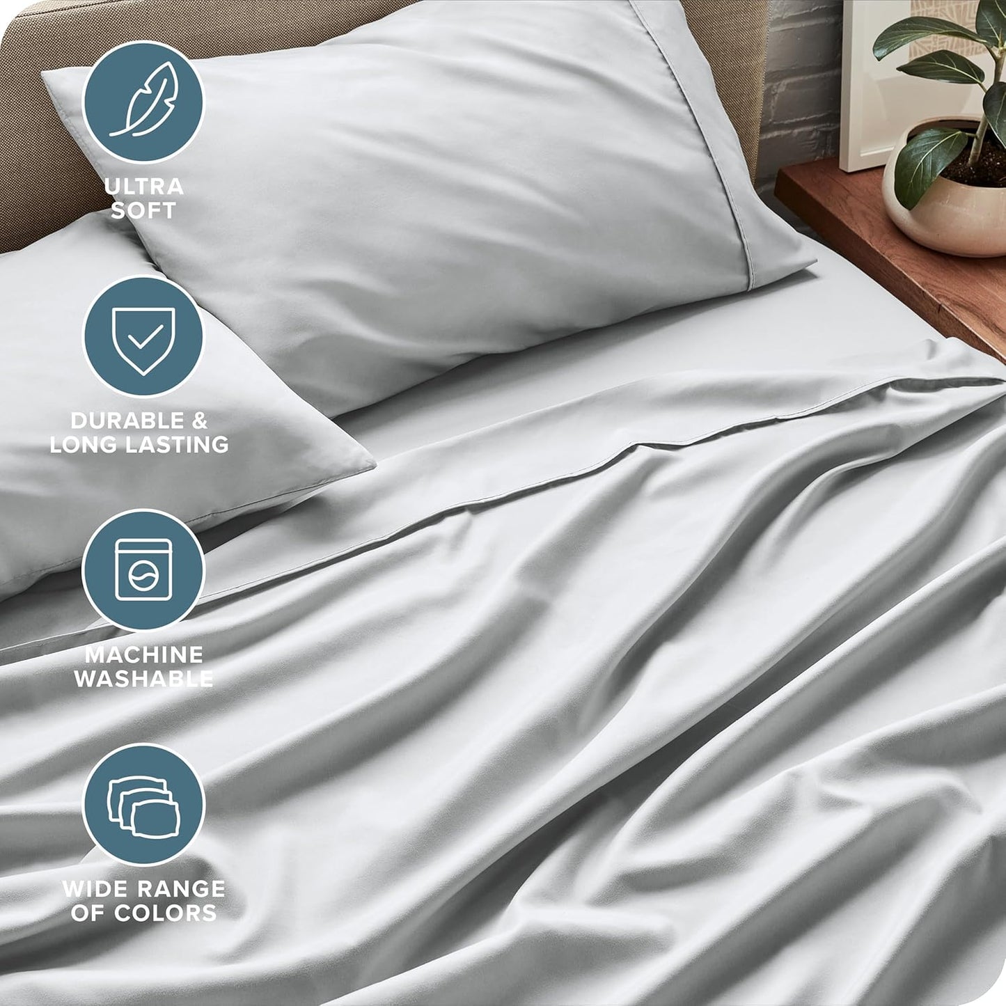 Bare Home Twin Sheet Set - 1800 Ultra-Soft Microfiber Twin Bed Sheets - Double Brushed - Deep Pockets - Easy Fit - 3 Piece Set - Bed Sheets (Twin, French Grey)