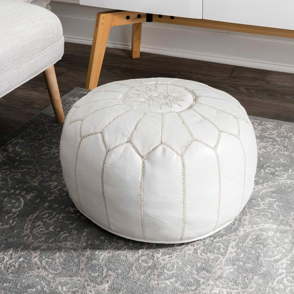 Marrakesh Gallery Genuine Leather Round Pouf Unstuffed - Moroccan Ottoman Footstool, Footrest Cover - Boho Decor - Bohemian Living Room, Bedroom, Kids Room, Gift & Wedding