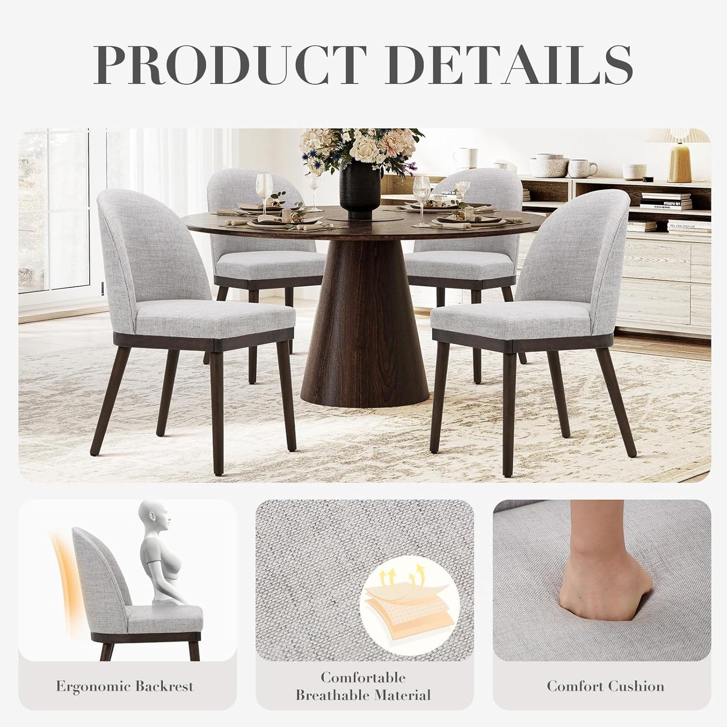 COLAMY Upholstered Dining Chairs Set of 6, Wooden Kitchen Chairs with Open Back, Modern Dining Room Chairs with Wood Frame, Dinner Side Chairs for Dining Room Kitchen Restaurant, Dark Grey