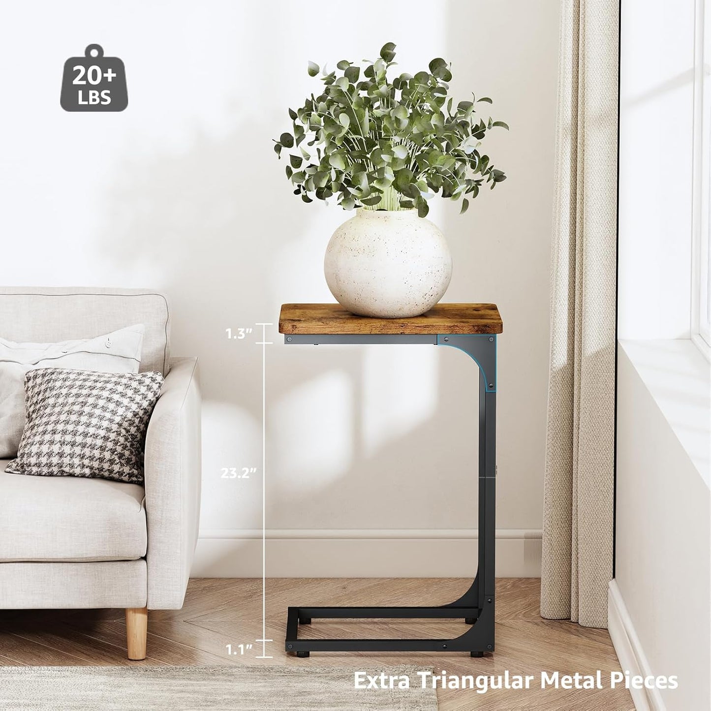 QEEIG C Table Side Table Living Room C Shaped Couch Tray End Table Farmhouse 1 Pack, Rustic Brown (017-30BN-1)