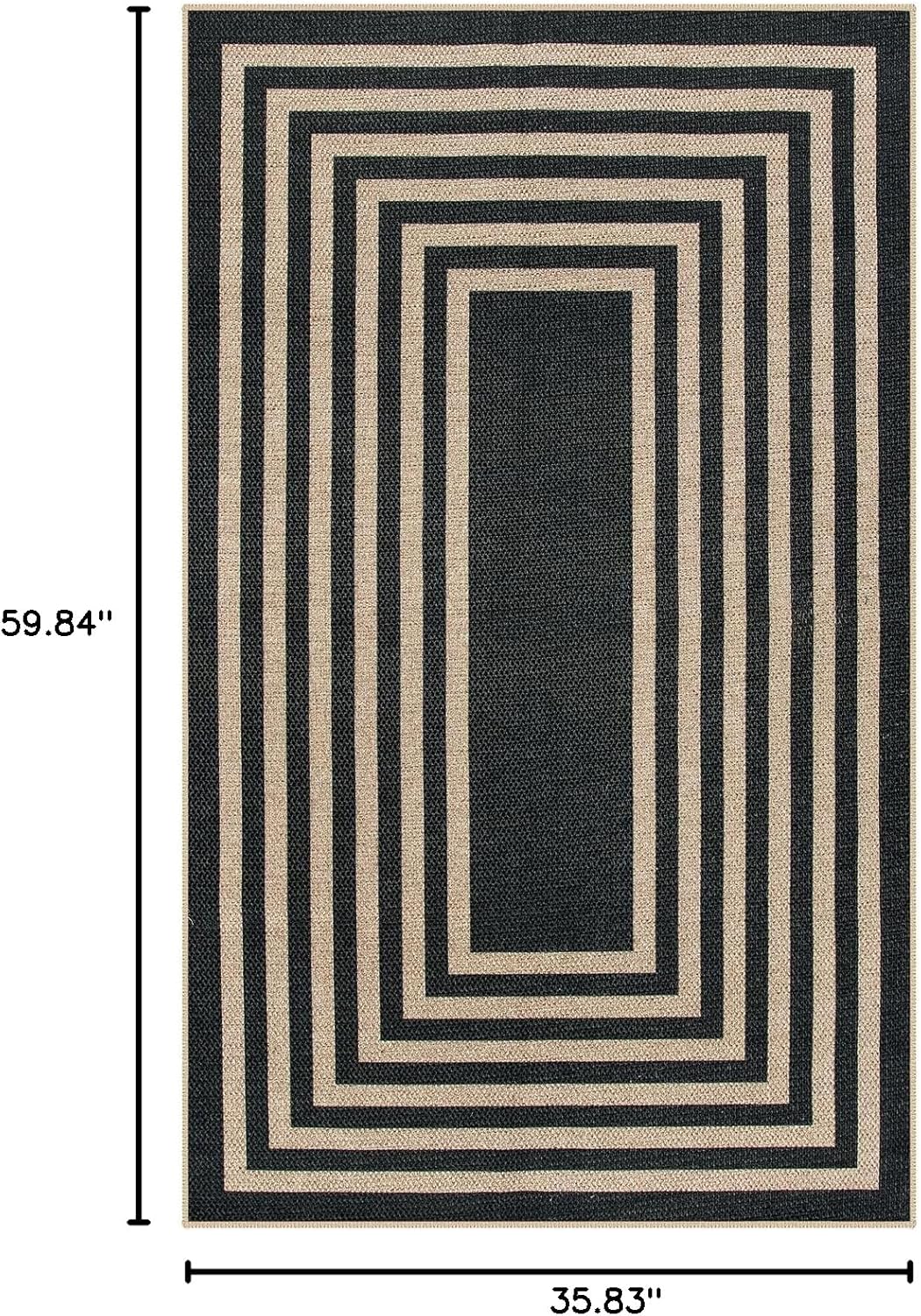 Lahome Modern Geometric Easy Jute Outdoor Rug, 3x5 Black Indoor Outdoor Carpet for Living Room Entryway, Farmhouse Non Slip Non Shedding Washable Area Rug for Patio Courtyard Bedroom