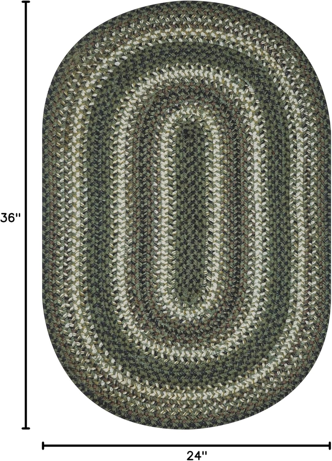 Pinecone Green Oval Braided Rug, 2x3' - Handmade with Jute, Warm Country Rustic Decor, Perfect for Bathrooms and Entryways - Reversible and Easy to Clean