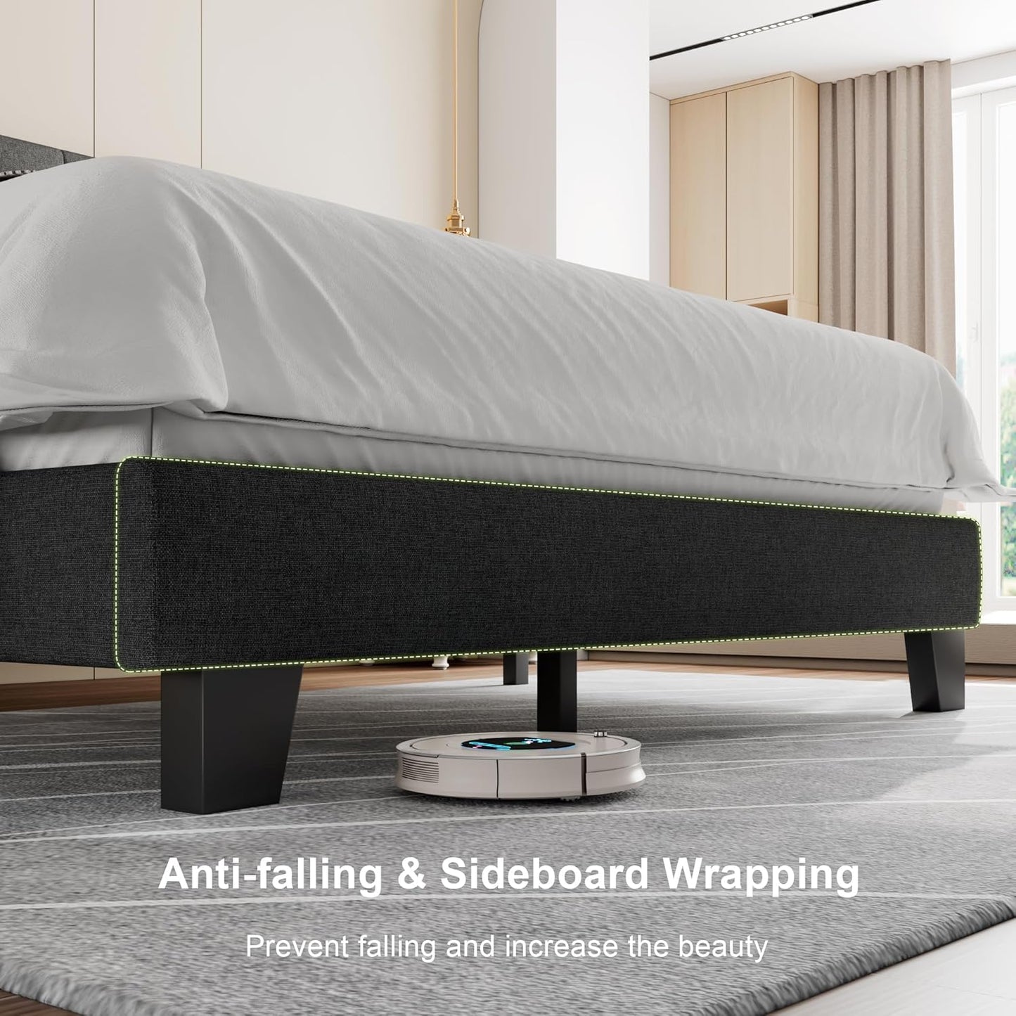 Feonase Full Size Platform Bed Frame with Button Tufted Headboard, Upholstered Linen Bed with Wooden Slats Support, No Box Spring Needed, Easy Assembly, Noise-Free, Dark Grey