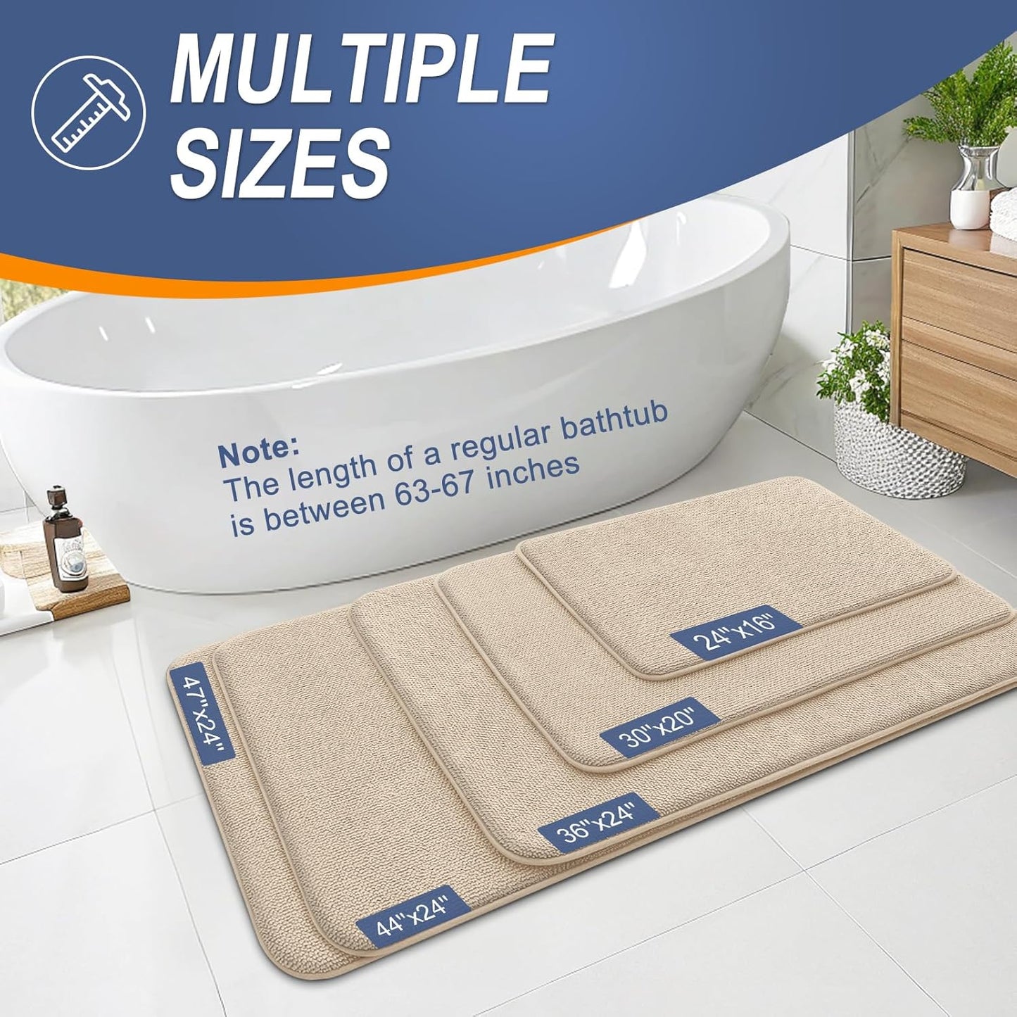 OLANLY Thick Memory Foam Bath Mat Rug 34x21, Extra Soft Absorbent Bathroom Rug, Quick Dry Bath Mats, Non-Slip, Machine Washable Carpet for Bathroom, Tub and Shower, Home Decor Accessories, Beige