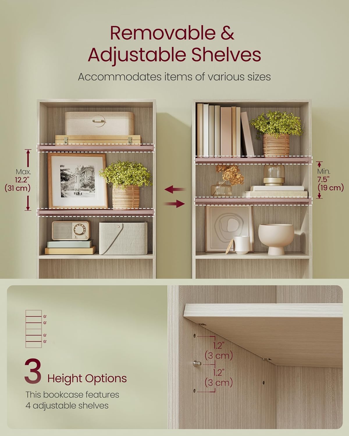 VASAGLE Custos Collection - Bookshelf, 6-Tier Bookcase, Book Shelf, Open Storage Shelf, 9.4 x 23.6 x 63.3 Inches, for Living Room, Home Office, Dinning Room, Natural Beige ULBC166L01