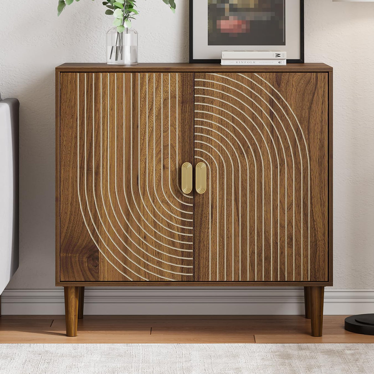 Sideboard Buffet Cabinet with Storage,Walnut Sideboard Buffet with Doors and Adjustable Shelf,Wooden Storage Cabinet, 31.3”W x 15.0”D x 30.6”H