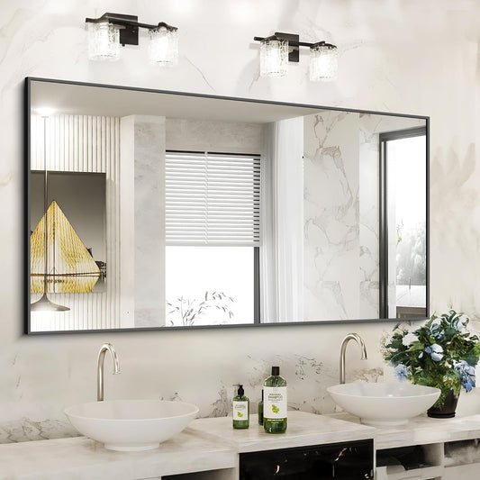 KOCUUY Bathroom Mirror,30x60 Large Black Mirrors for Wall,Rectangle Long Vanity Mirror with Aluminum Frame Modern Home Decor for Bathroom, Living Room, Farmhouse, Entryway, Hang Horizontal/Vertical