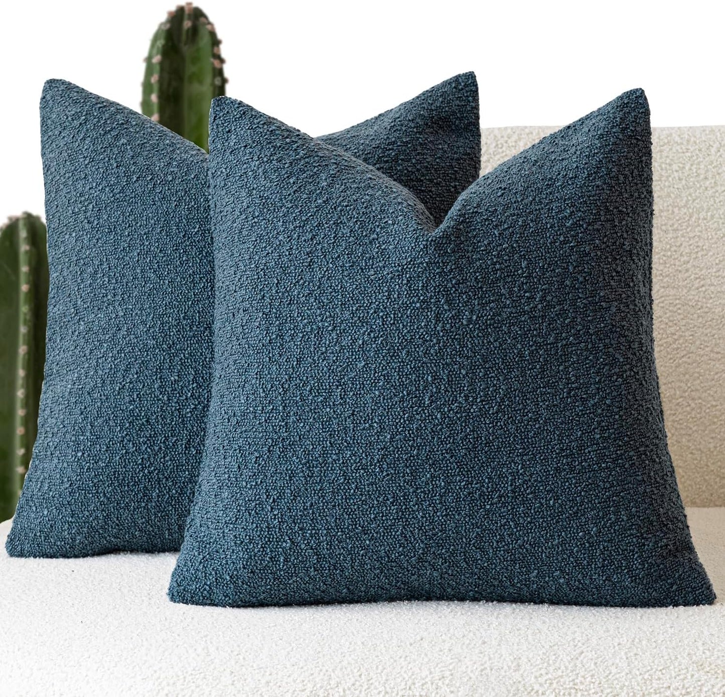Foindtower Set of 2, Decorative Textured Boucle Throw Pillow Covers Accent Solid Pillow Cases Neutral Soft Cozy Couch Cushion Case for Chair Sofa Bedroom Living Room Home Decor 24 x 24 Inch Blue