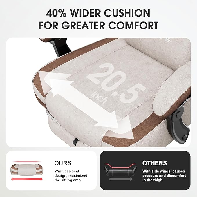 Gaming Chair, Fabric Computer Office Chair with Massage, Ergonomic Chair with Footrest Lumbar Support, Pocket Spring Widened Cushion Metal Legs 350LBS Beige