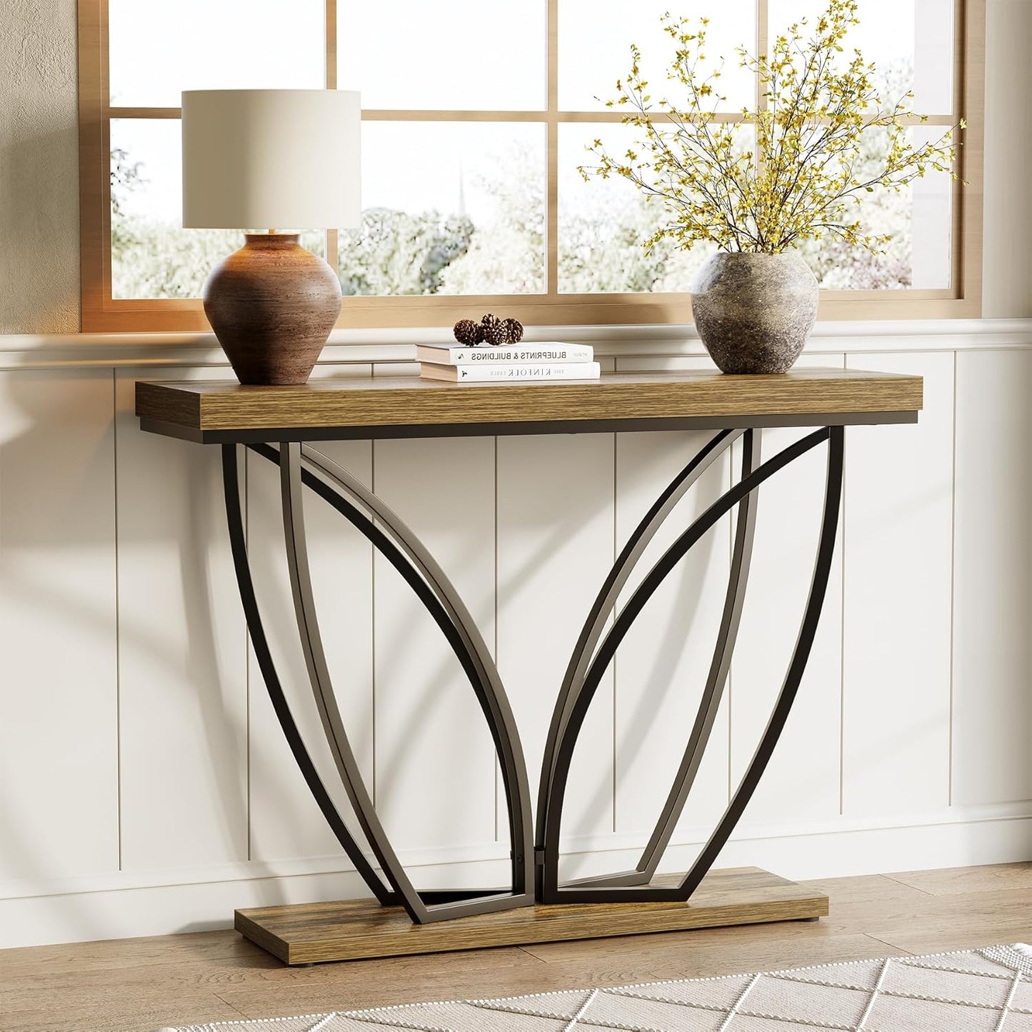 LITTLE TREE Sofa Table, 41.3 Inch Industrial Behind Couch Furniture, Narrow Long Console Table for Entryway, Living Room, Foyer, Hallway, Office, Rustic Brown