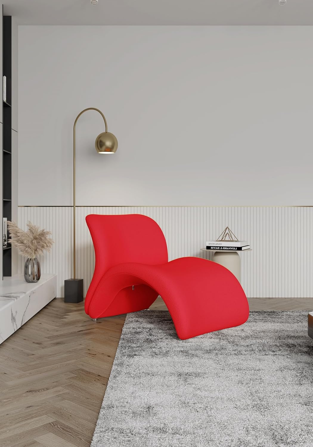 Manhattan Comfort Rosebud Modern Accent Chair Set of 2 in Wool Blend, Ideal for Pop Living Room Usage, Abstract Lounge Seat with Metal Legs, High-Density Foam, Fully Assembled, 300 Lbs Capacity, Red