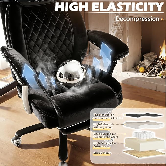 600LBS Reclining Heavy Duty Office Chair with 5D Flip Arms, Big and Tall Office Chair with Pocket Spring Cushion, Large High Back with Adjustable Lumbar Support,Dual Rubber Wheel