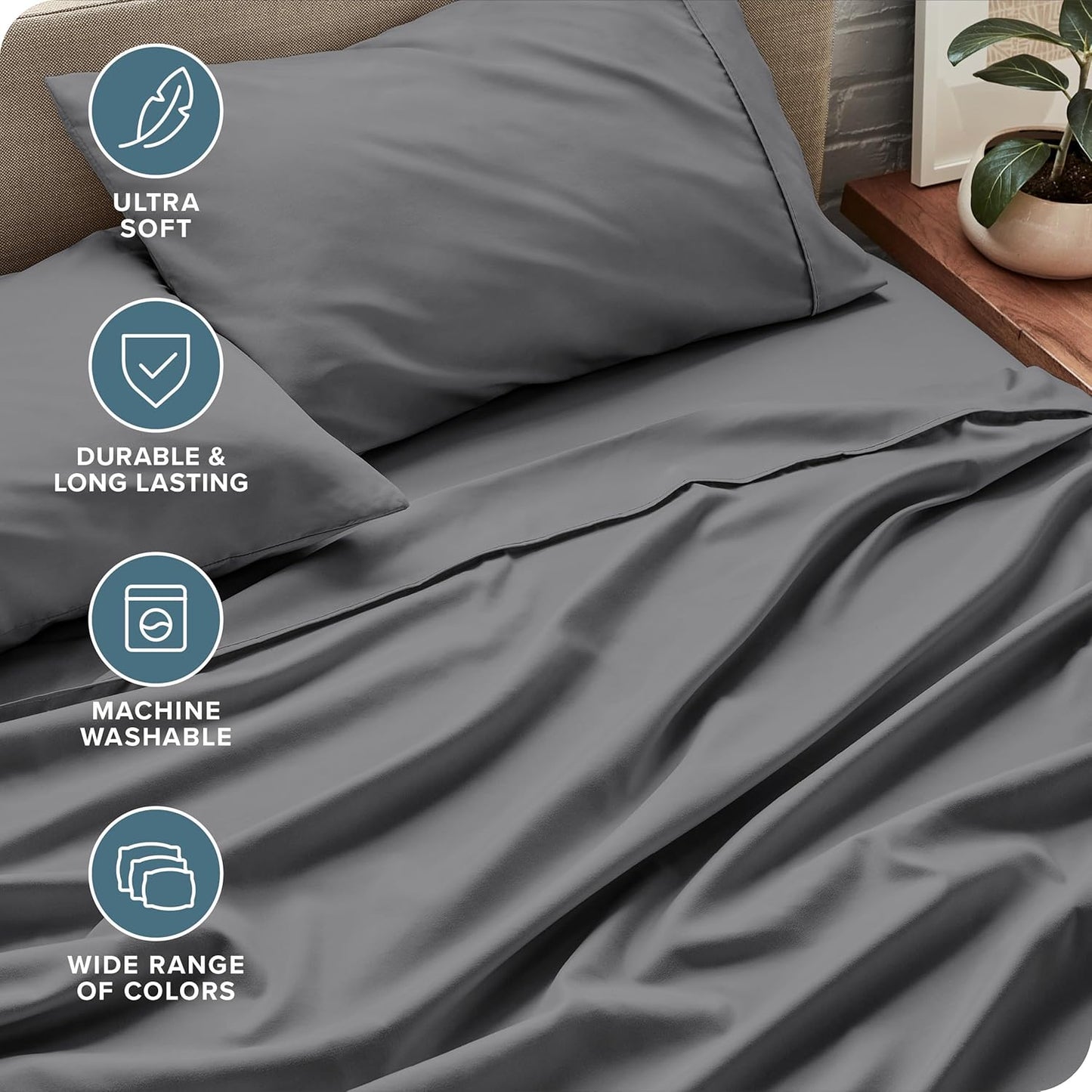 Bare Home King Sheet Set - Luxury 1800 Ultra-Soft Microfiber King Bed Sheets - Double Brushed - Deep Pockets - Easy Fit - 4 Piece Set - Bedding Sheets & Pillowcases (King, Grey)