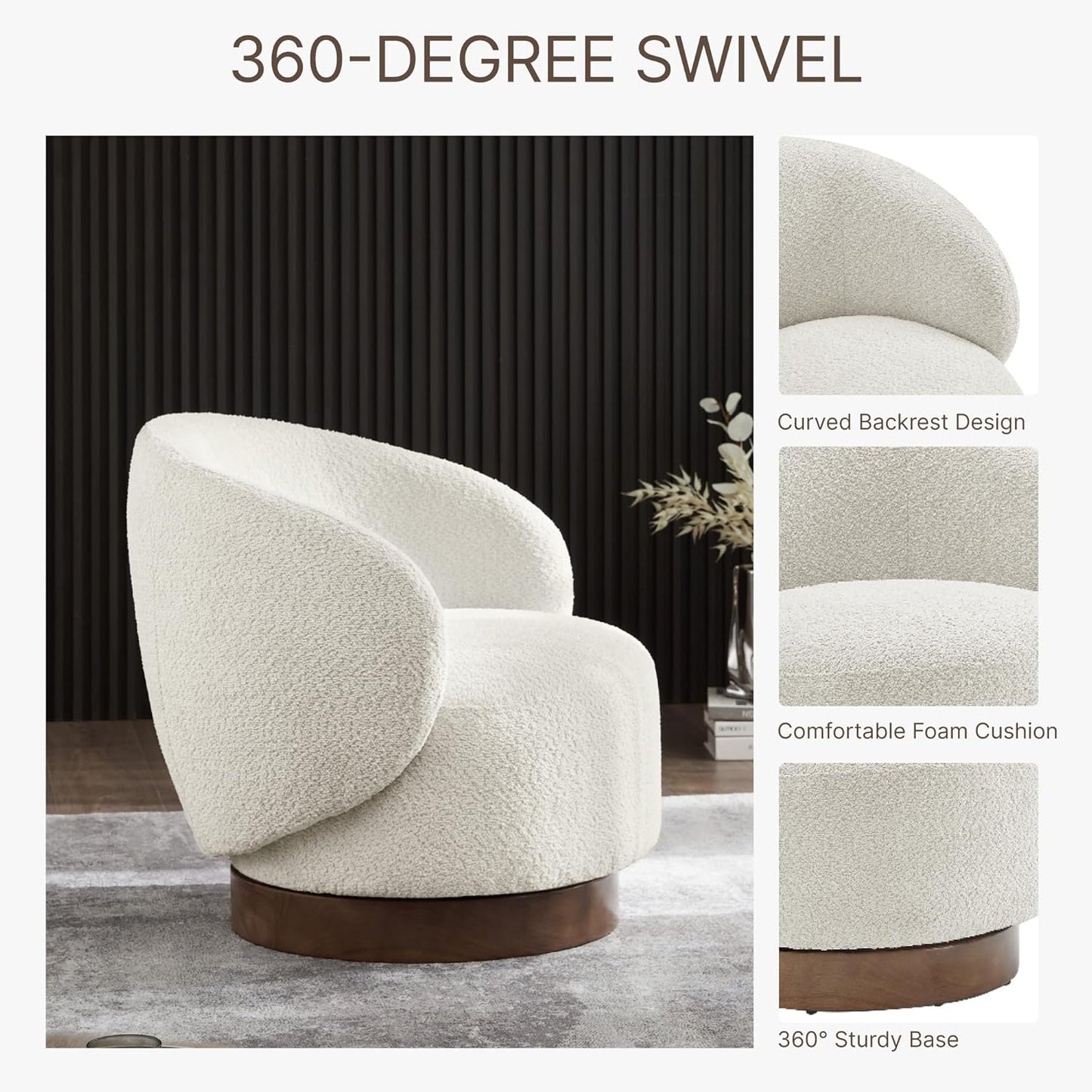 Swivel Accent Chair Round Barrel Armchair Upholstered Performance Fabric for Living Room Bedroom Waitingroom,1 Box,Cream
