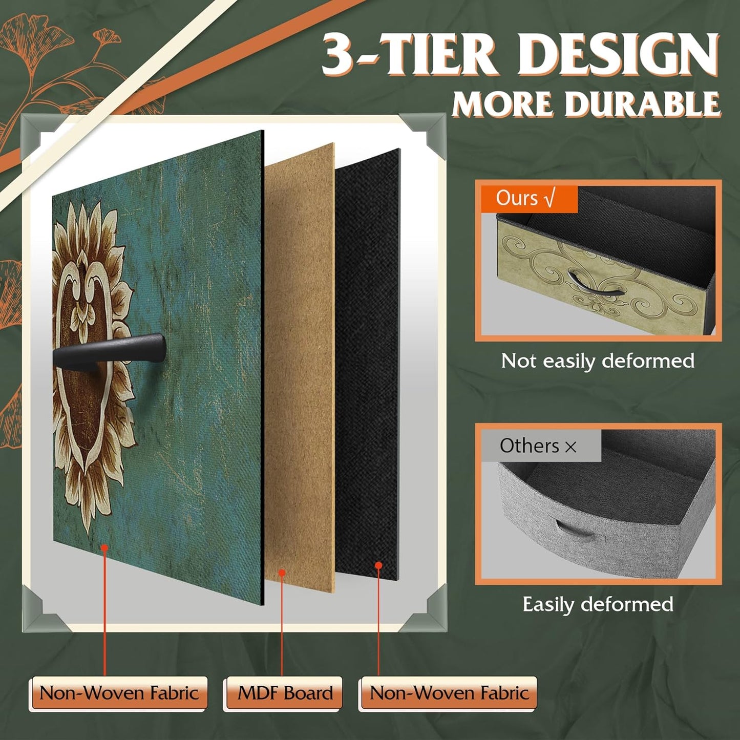 WLIVE 8 Drawer Dresser for Bedroom, Wide Fabric Dresser Storage Organizer, Chest of Drawers with Wood Top, Sturdy Steel Frame, Dressers for Living Room, Closet, Hallway, Floral Painted