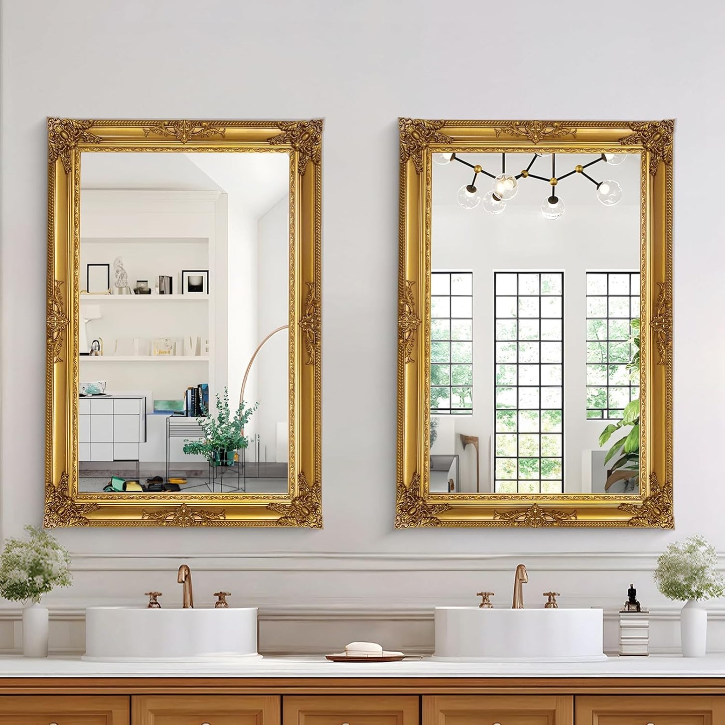 Large Antique Wall Decorative Mirror, 29.5" x 41" Gold Traditional Baroque Inspired Wall Decor Mirror, Vintage Wall Mirrors for Bedroom, Entryway, Dining Room, Fireplace