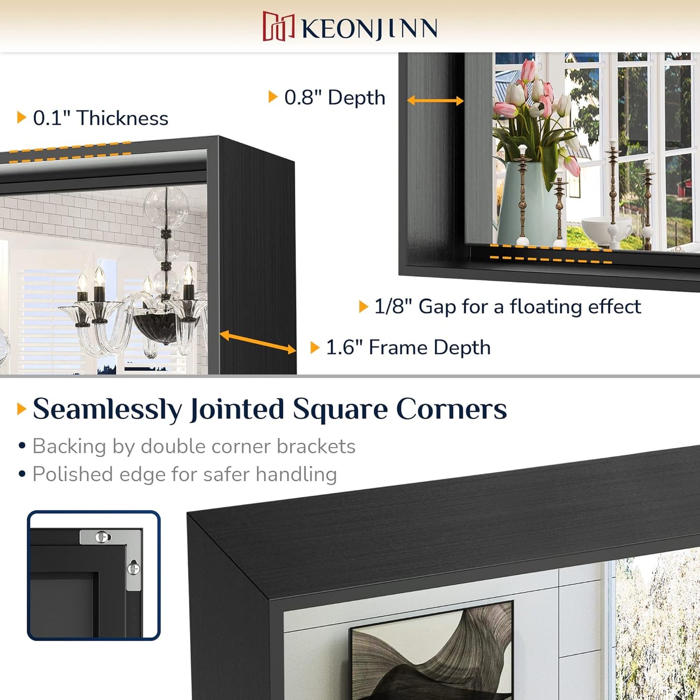 Keonjinn Black Mirror for Wall 24 x 32 Inch Rectangle Bathroom Vanity Mirror for Over Sink Metal Framed Farmhouse Mirror Square Corner Brushed Rectangular Mirror for Bathroom Sink(Horizontal/Vertical)