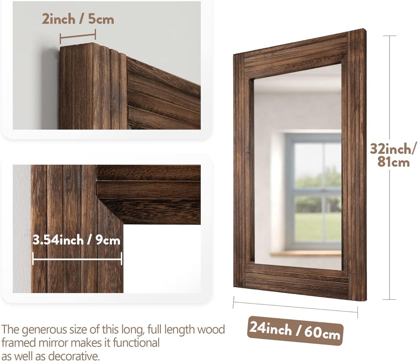 YOSHOOT Hand-Made Wooden Spliced Wall Mirror for Bathroom, Rustic Farmhouse Vanity Mirror, Décor Wall Art, Solid Wood Frame, Vertical or Horizontal Hanging