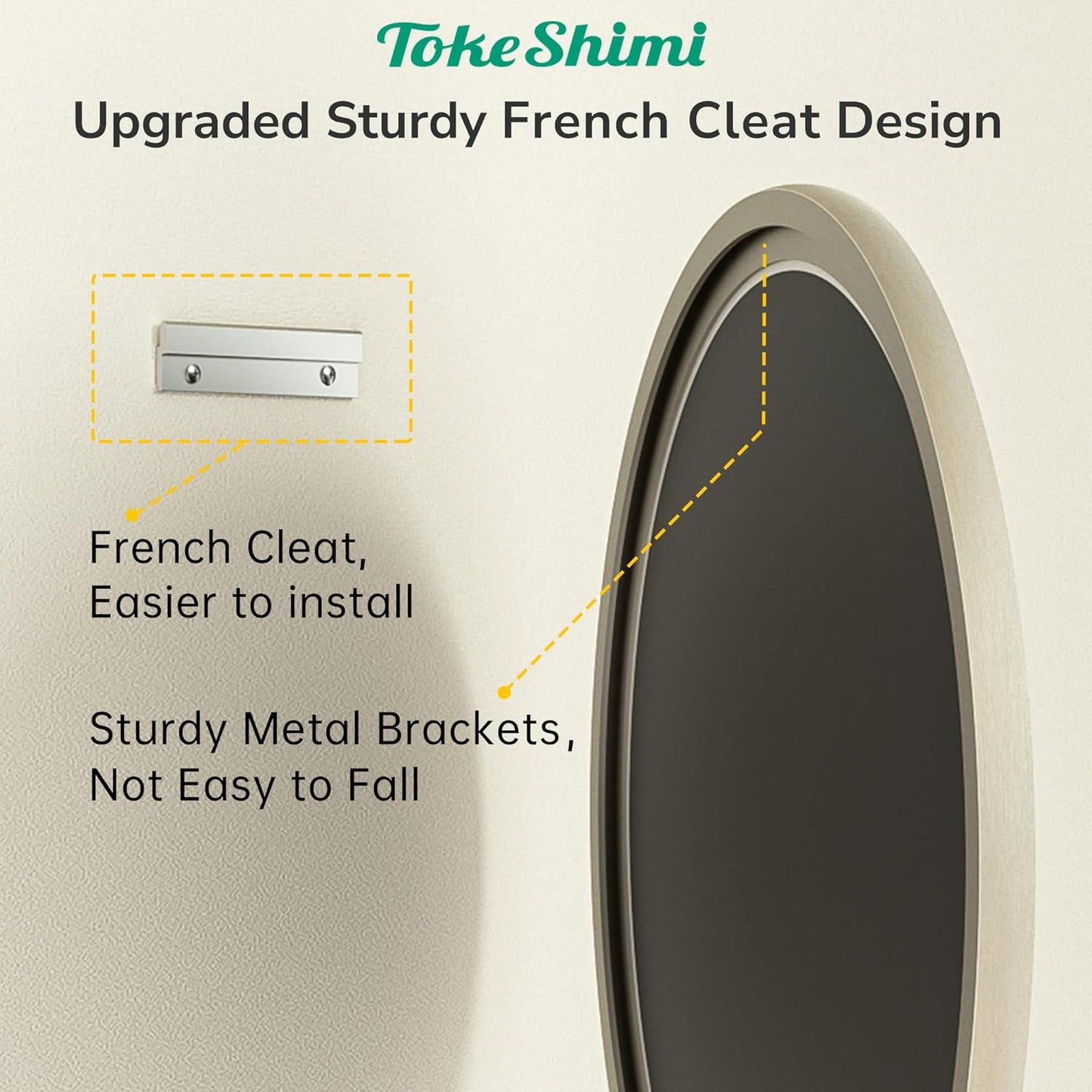 TokeShimi 18 in Round Brushed Nickel Mirror Bathroom, Shatterproof Bathroom Vanity Mirror Circle, 18x18 Silver Round Mirrored Farmhouse Aluminum for Entryway, Bedroom, Restroom, Vanity, Living Room