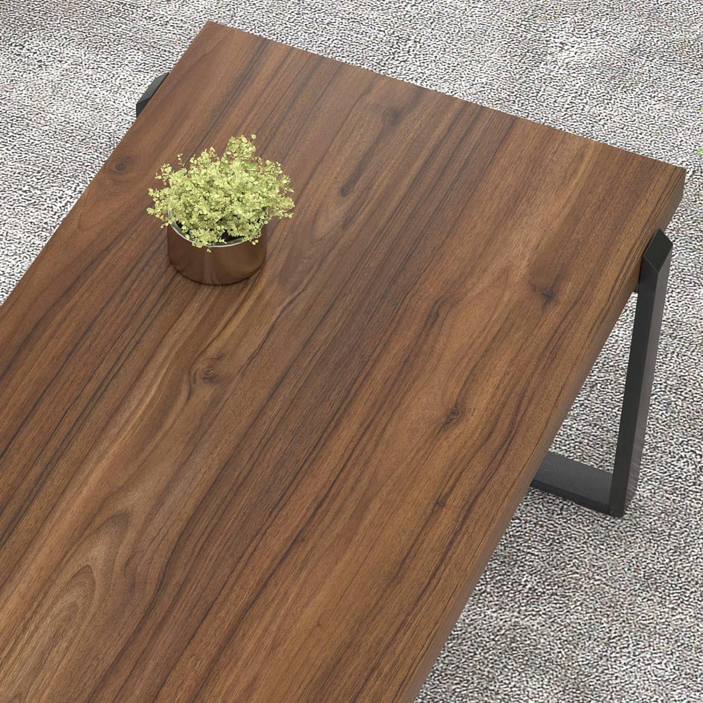 FOLUBAN Modern Coffee Table, Rustic Wood and Metal Center Table, Industrial Rectangle Cocktail Tea Table for Living Room, Walnut, 44 Inch